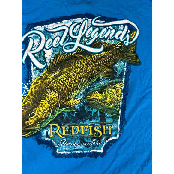 Men's Reel Legends Blue T-Shirt Yellow Fish Logo Performance Crew Neck L Exc - Picture 7 of 10
